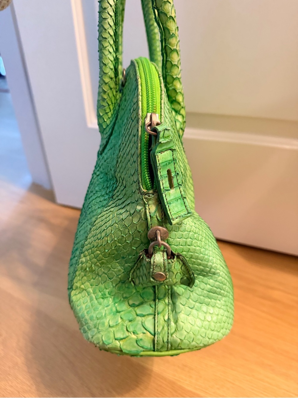 Green Python-Embossed Leather Tote - Picture 5 of 11